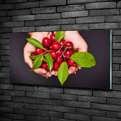 Tableau en verre Cerises dans les mains