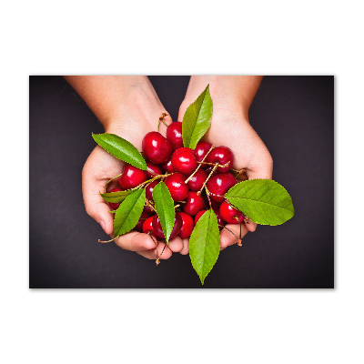 Tableau en verre Cerises dans les mains