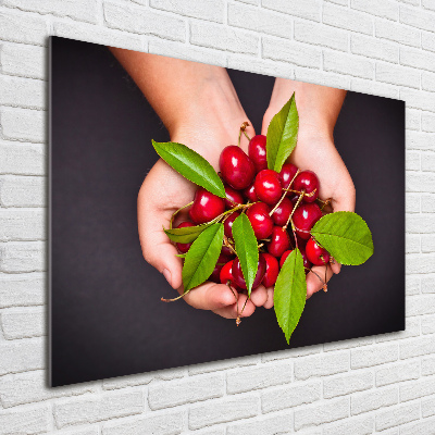 Tableau en verre Cerises dans les mains