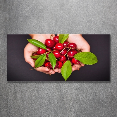 Tableau en verre Cerises dans les mains