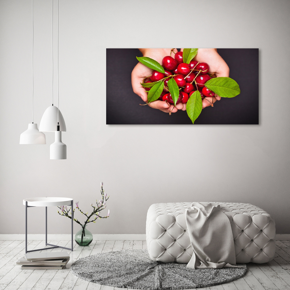 Tableau en verre Cerises dans les mains