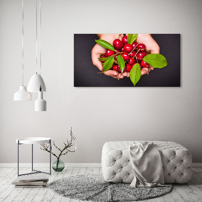 Tableau en verre Cerises dans les mains