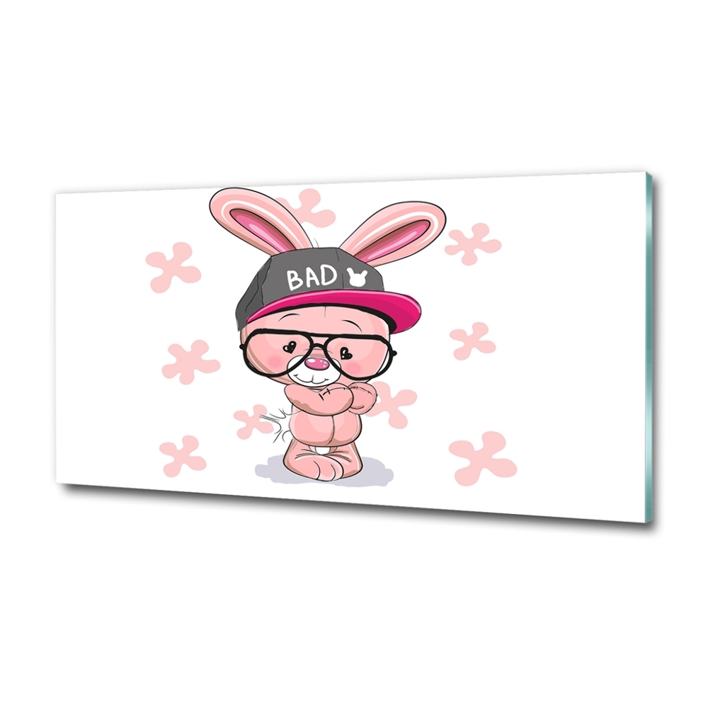 Tableau photo sur verre Lapin en casquette