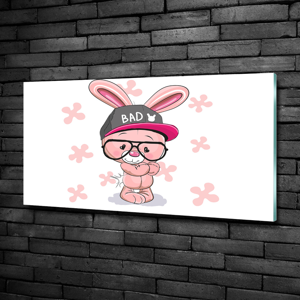 Tableau photo sur verre Lapin en casquette