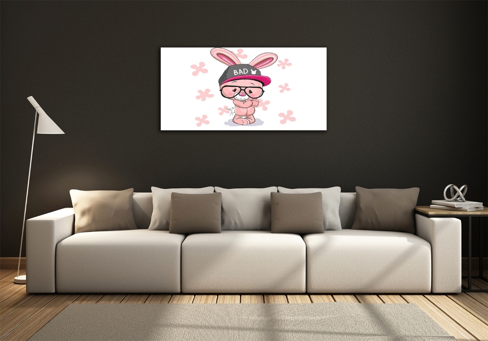 Tableau photo sur verre Lapin en casquette