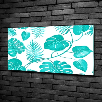 Tableau imprimé sur verre Feuilles bleues tropicales