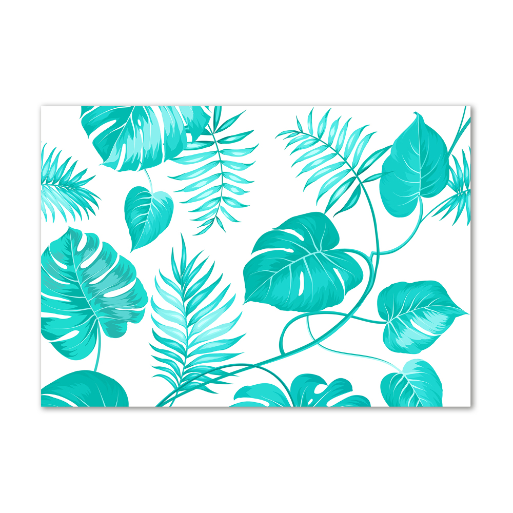 Tableau imprimé sur verre Feuilles bleues tropicales