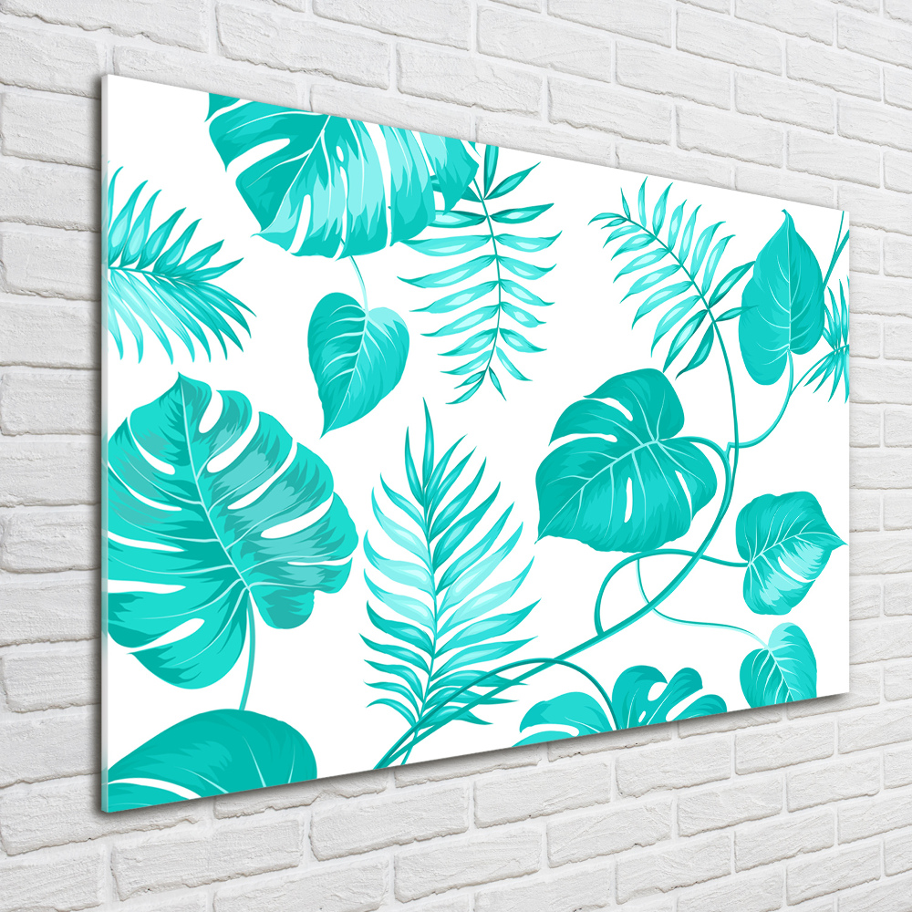 Tableau imprimé sur verre Feuilles bleues tropicales