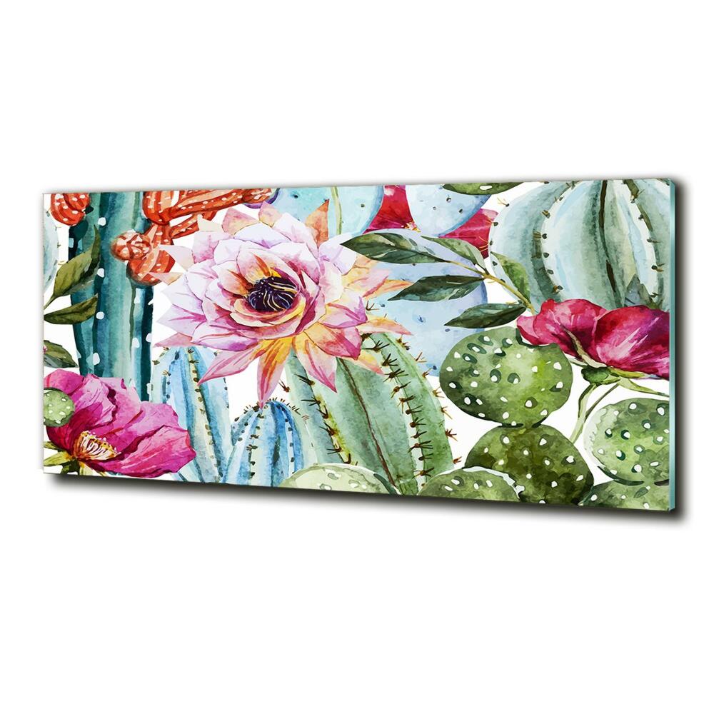 Tableau photo sur verre Cacti et fleurs