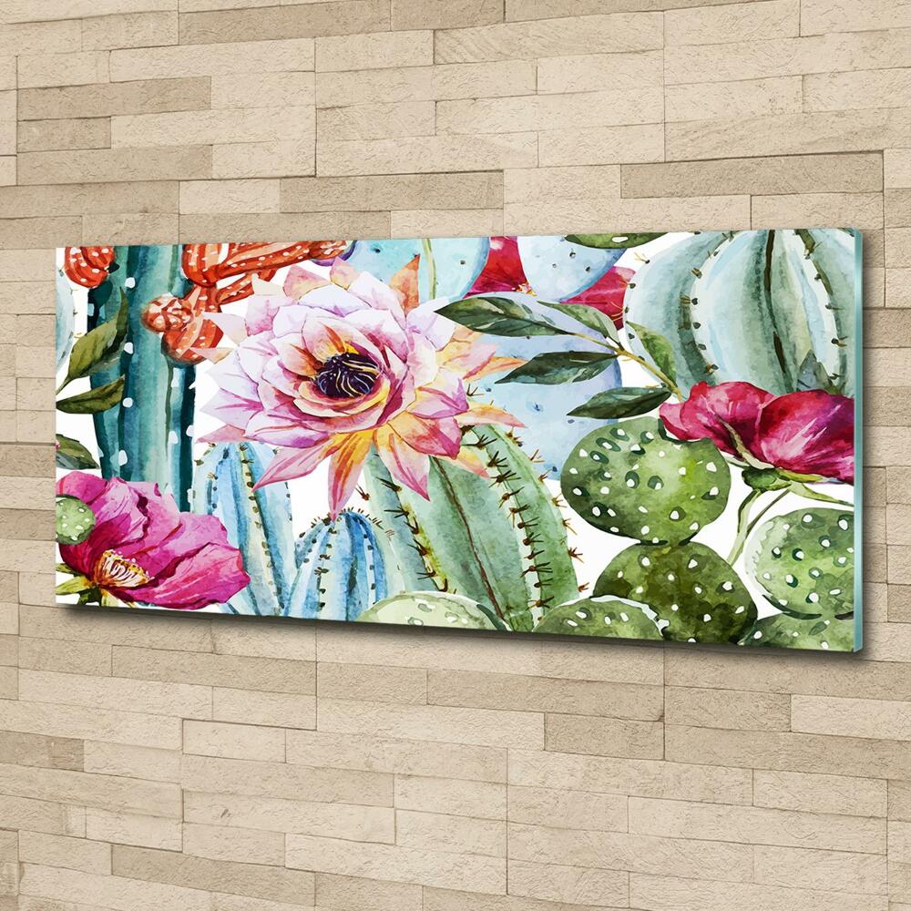 Tableau photo sur verre Cacti et fleurs