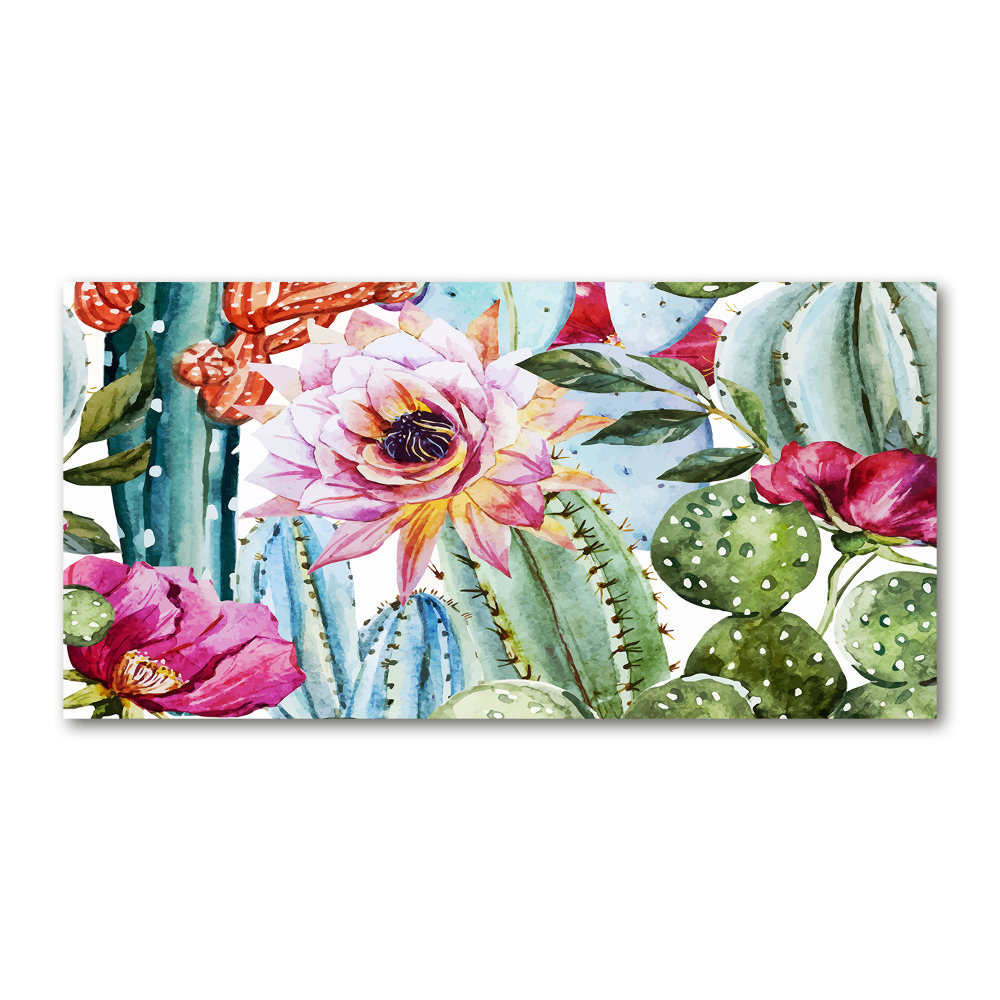 Tableau photo sur verre Cacti et fleurs