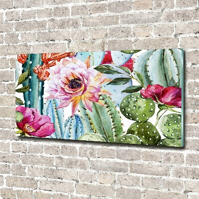 Tableau photo sur verre Cacti et fleurs