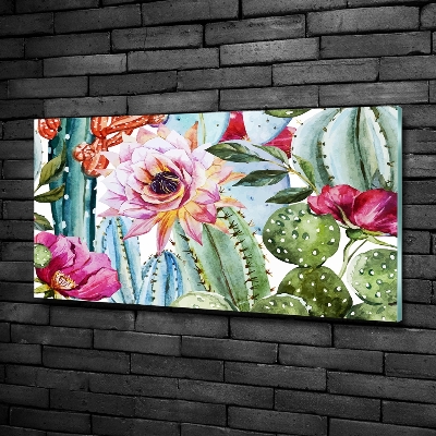 Tableau photo sur verre Cacti et fleurs