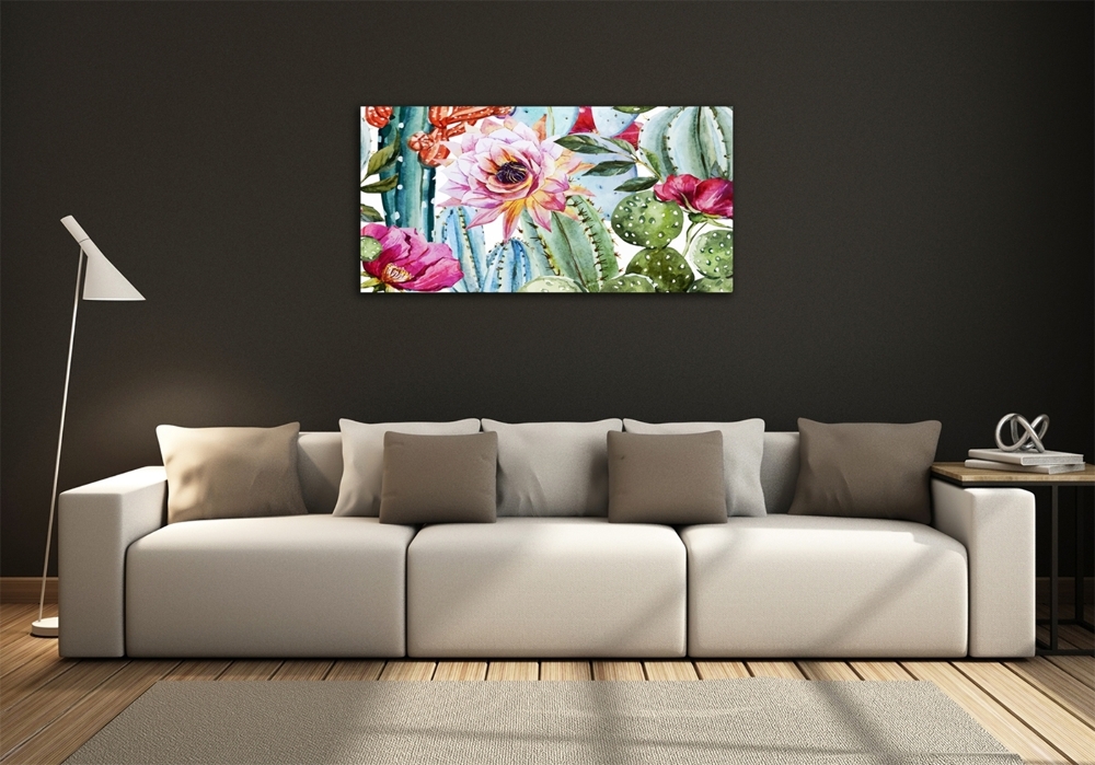 Tableau photo sur verre Cacti et fleurs