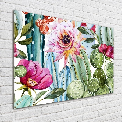 Tableau photo sur verre Cacti et fleurs