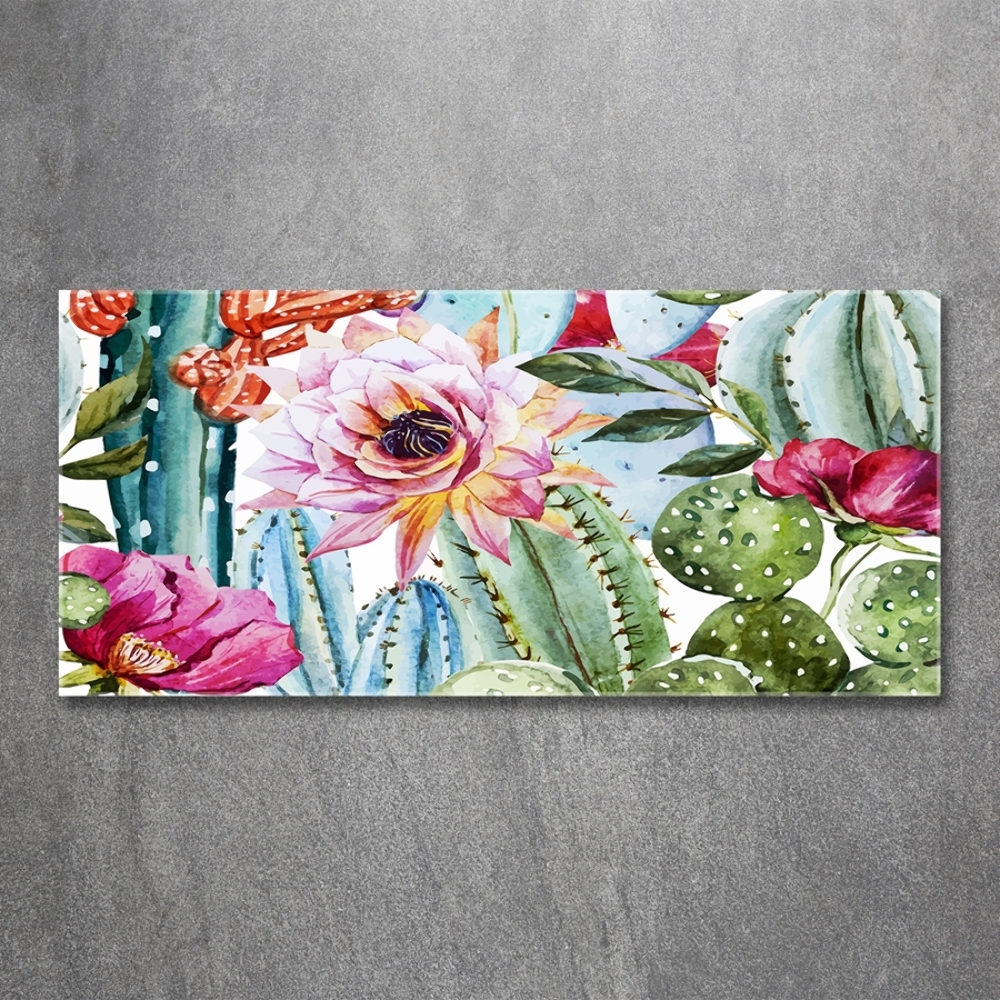 Tableau photo sur verre Cacti et fleurs