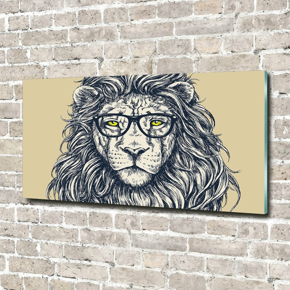 Tableau en verre Lion hipster