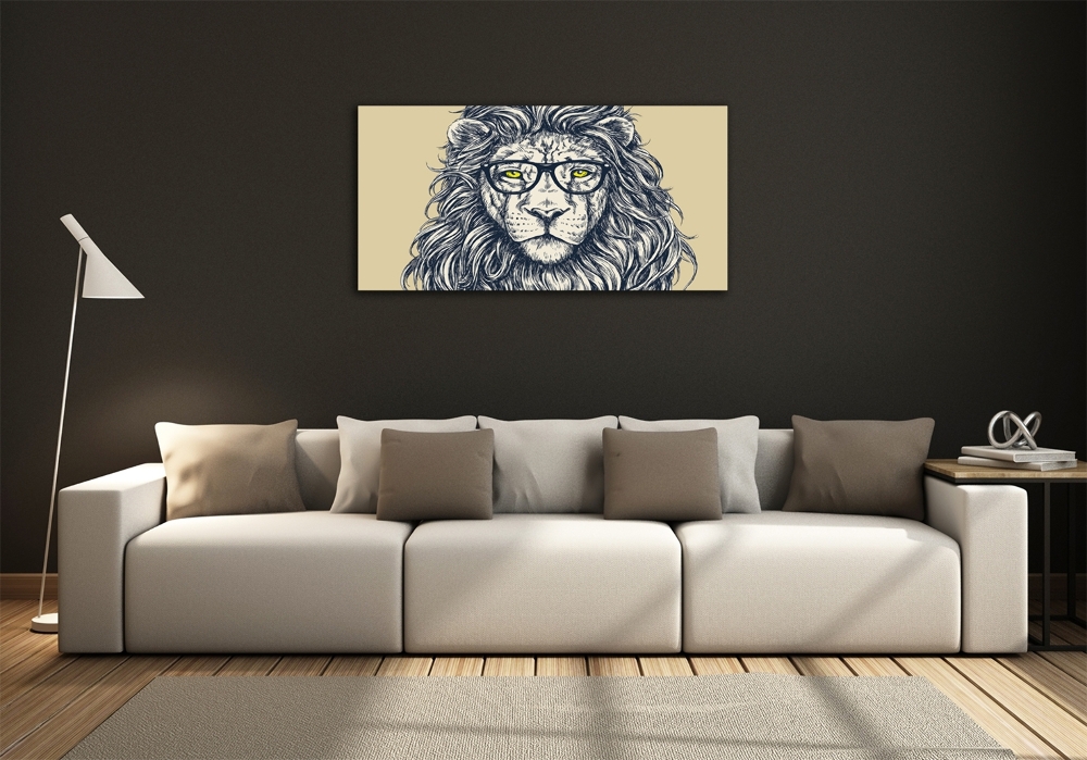 Tableau en verre Lion hipster