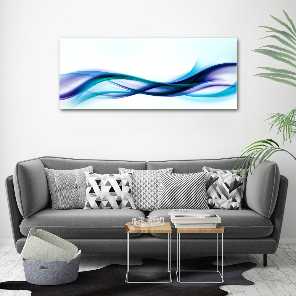 Tableau sur verre Vagues abstraites bleues et violettes