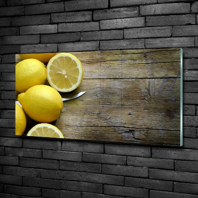 Tableau imprimé sur verre Citrons sur bois