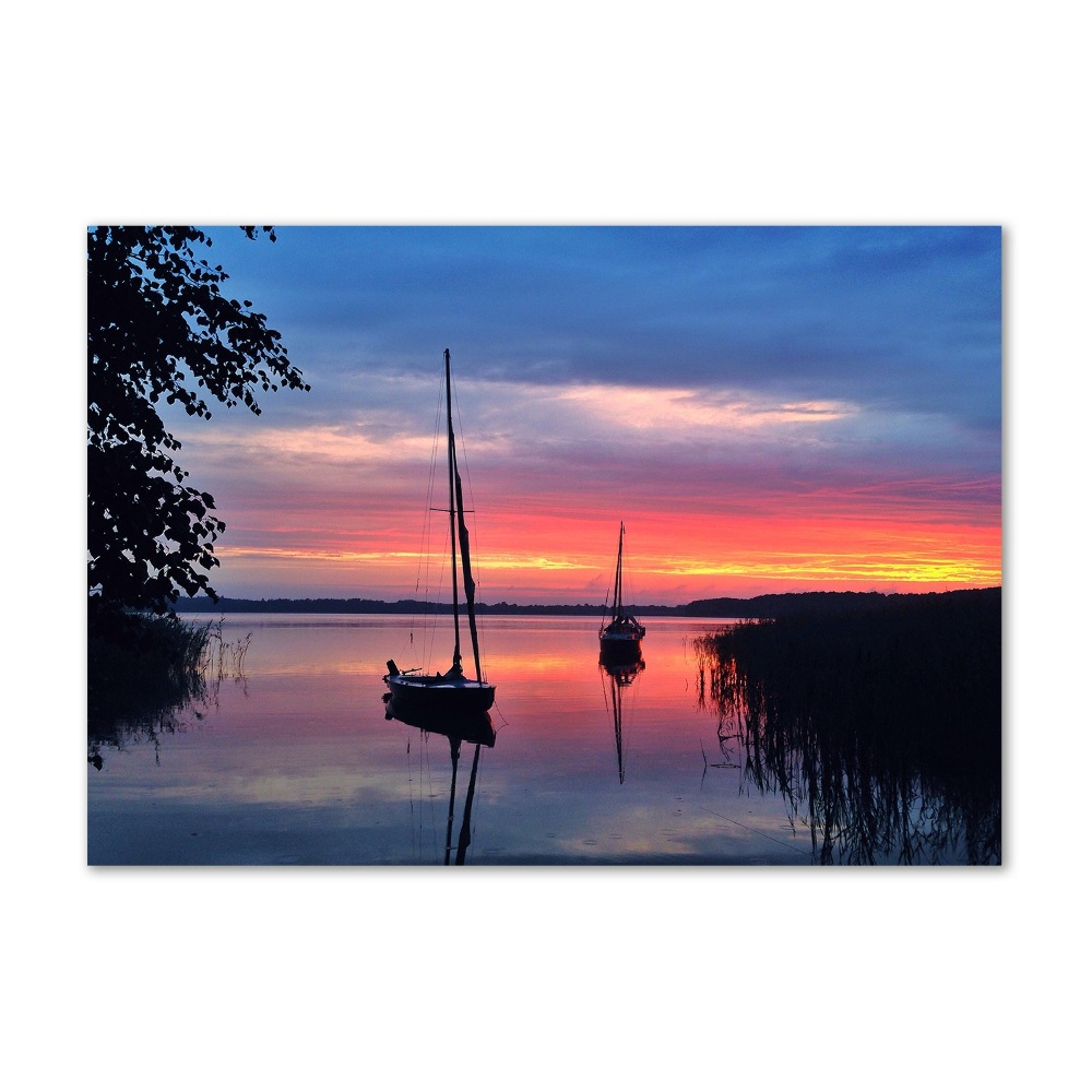 Tableau verre imprimé Voilier au coucher du soleil