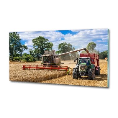 Tableau verre imprimé Moissonneuse-batteuse et tracteur