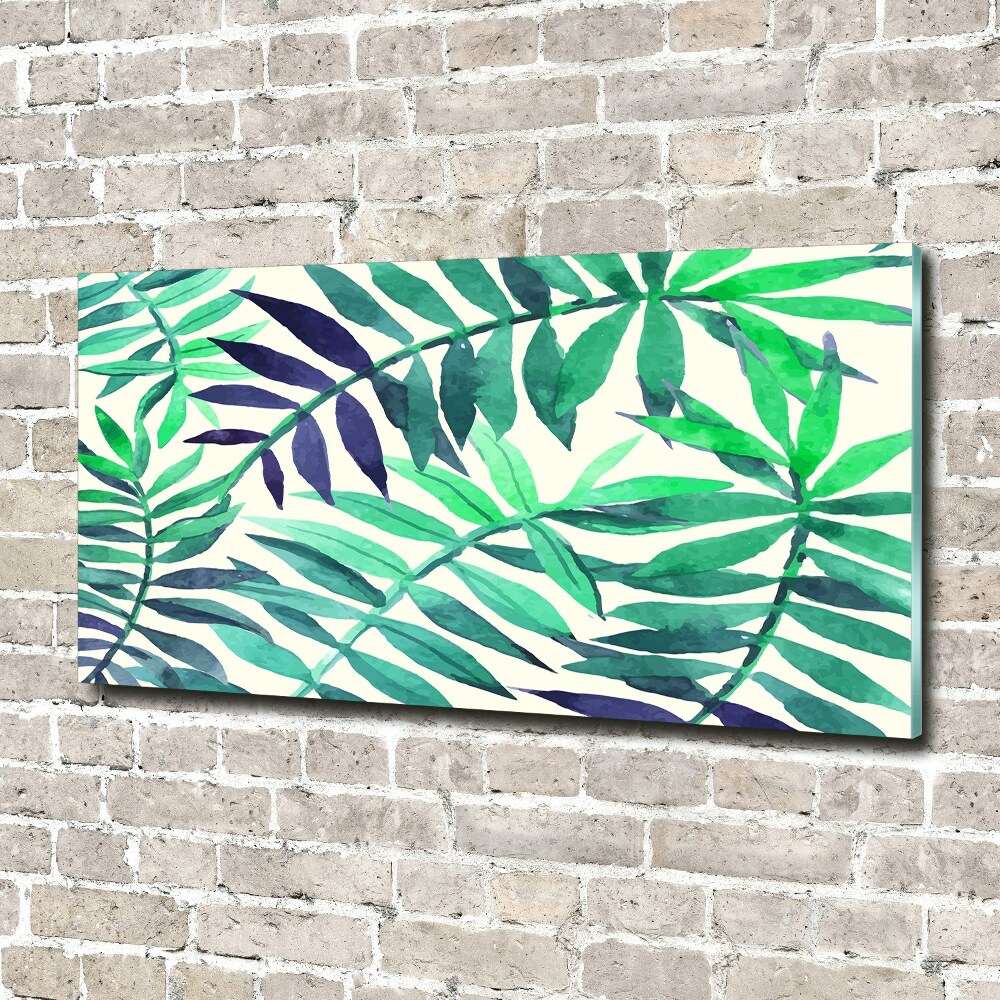 Tableau en verre Feuilles peintes tropicales