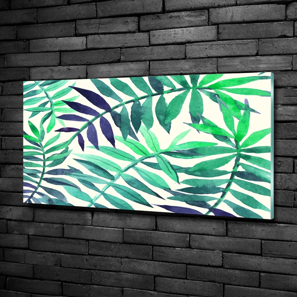 Tableau en verre Feuilles peintes tropicales