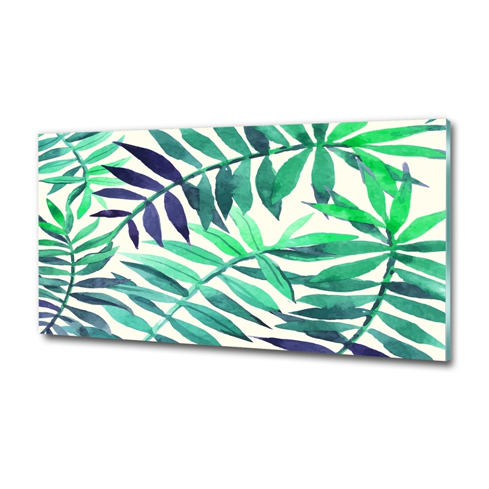 Tableau en verre Feuilles peintes tropicales