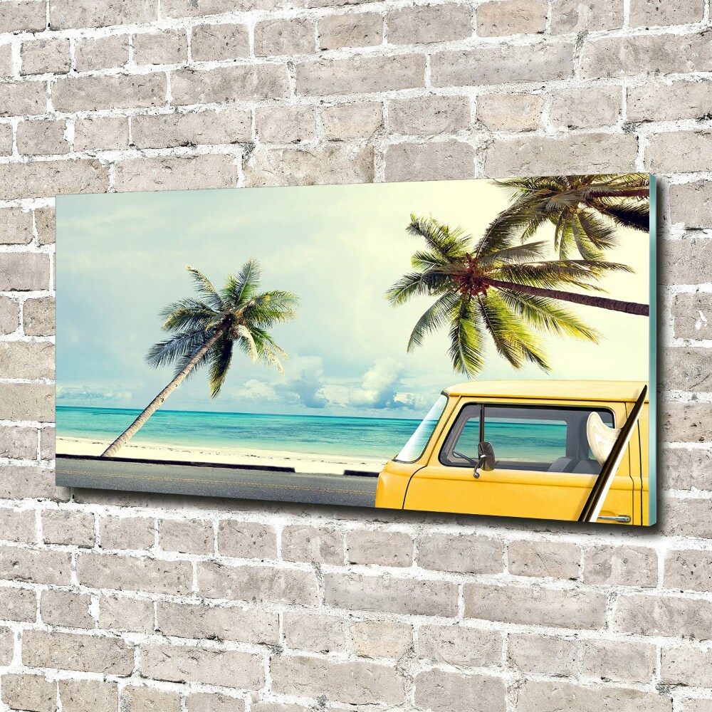 Tableau photo sur verre Fourgon de plage