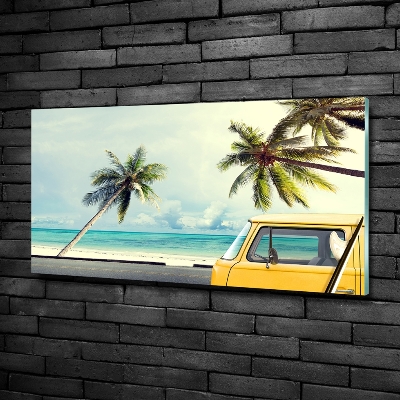 Tableau photo sur verre Fourgon de plage