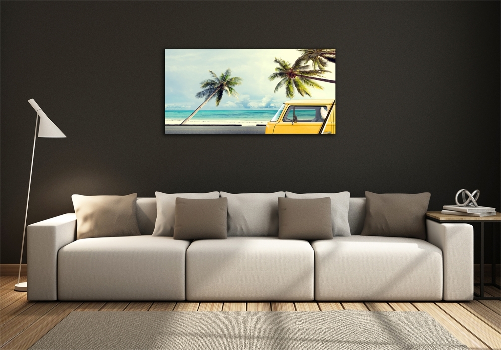 Tableau photo sur verre Fourgon de plage