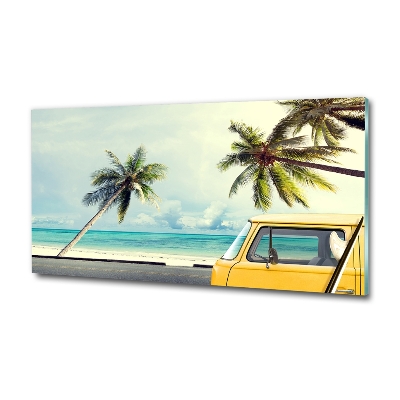 Tableau photo sur verre Fourgon de plage