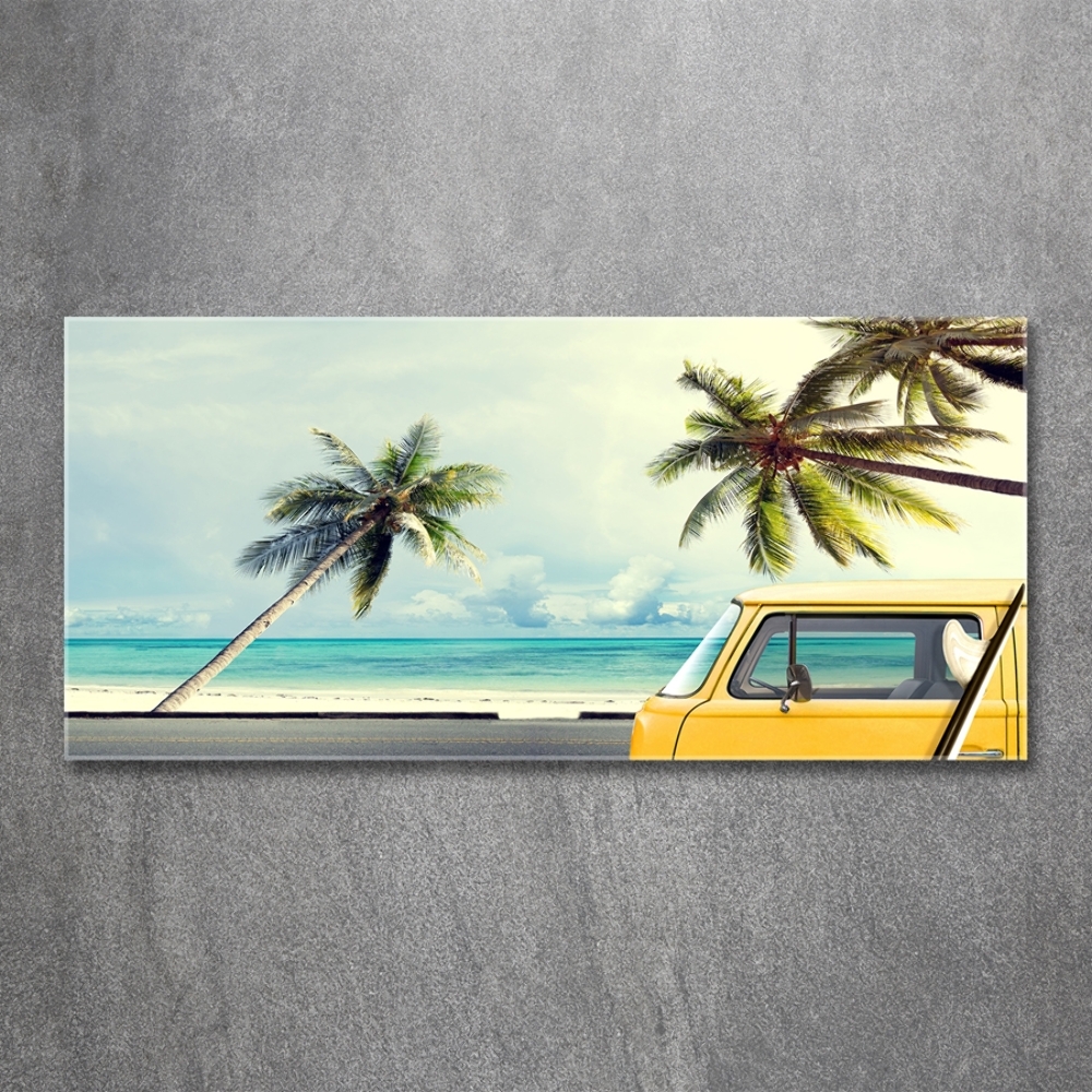 Tableau photo sur verre Fourgon de plage