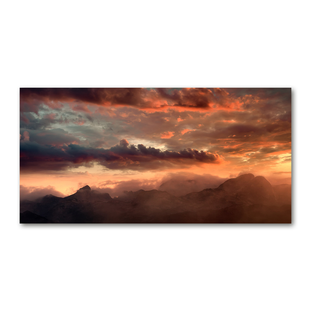 Tableau imprimé sur verre Coucher de soleil montagne