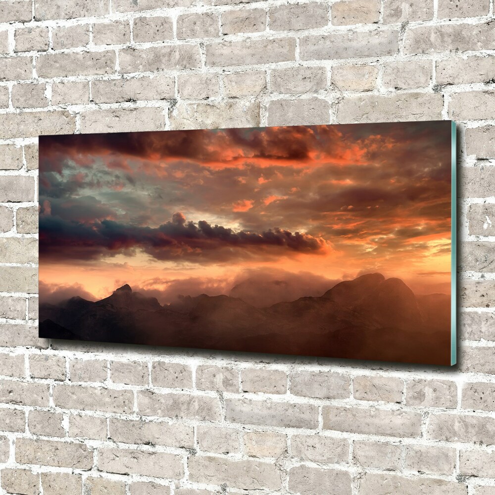 Tableau imprimé sur verre Coucher de soleil montagne