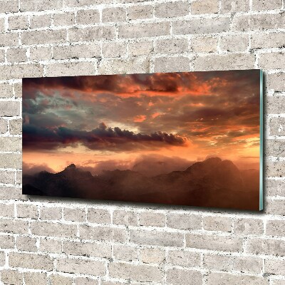 Tableau imprimé sur verre Coucher de soleil montagne