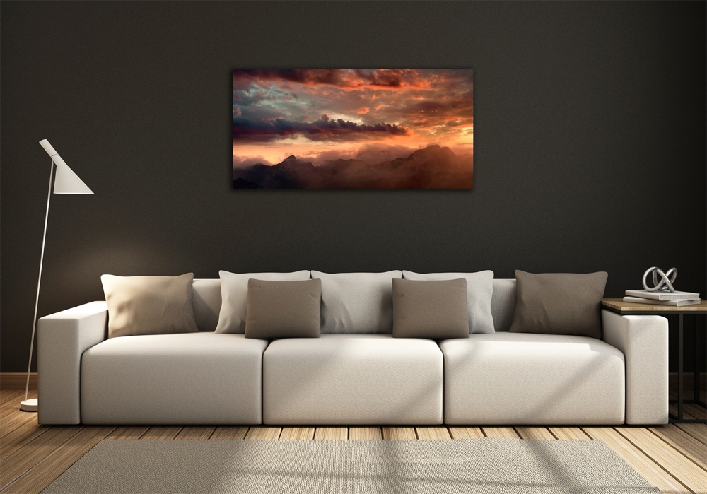 Tableau imprimé sur verre Coucher de soleil montagne