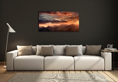 Tableau imprimé sur verre Coucher de soleil montagne