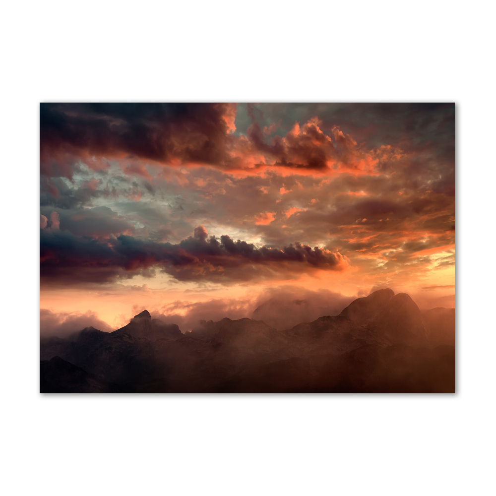 Tableau imprimé sur verre Coucher de soleil montagne