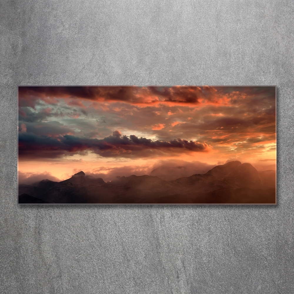 Tableau imprimé sur verre Coucher de soleil montagne