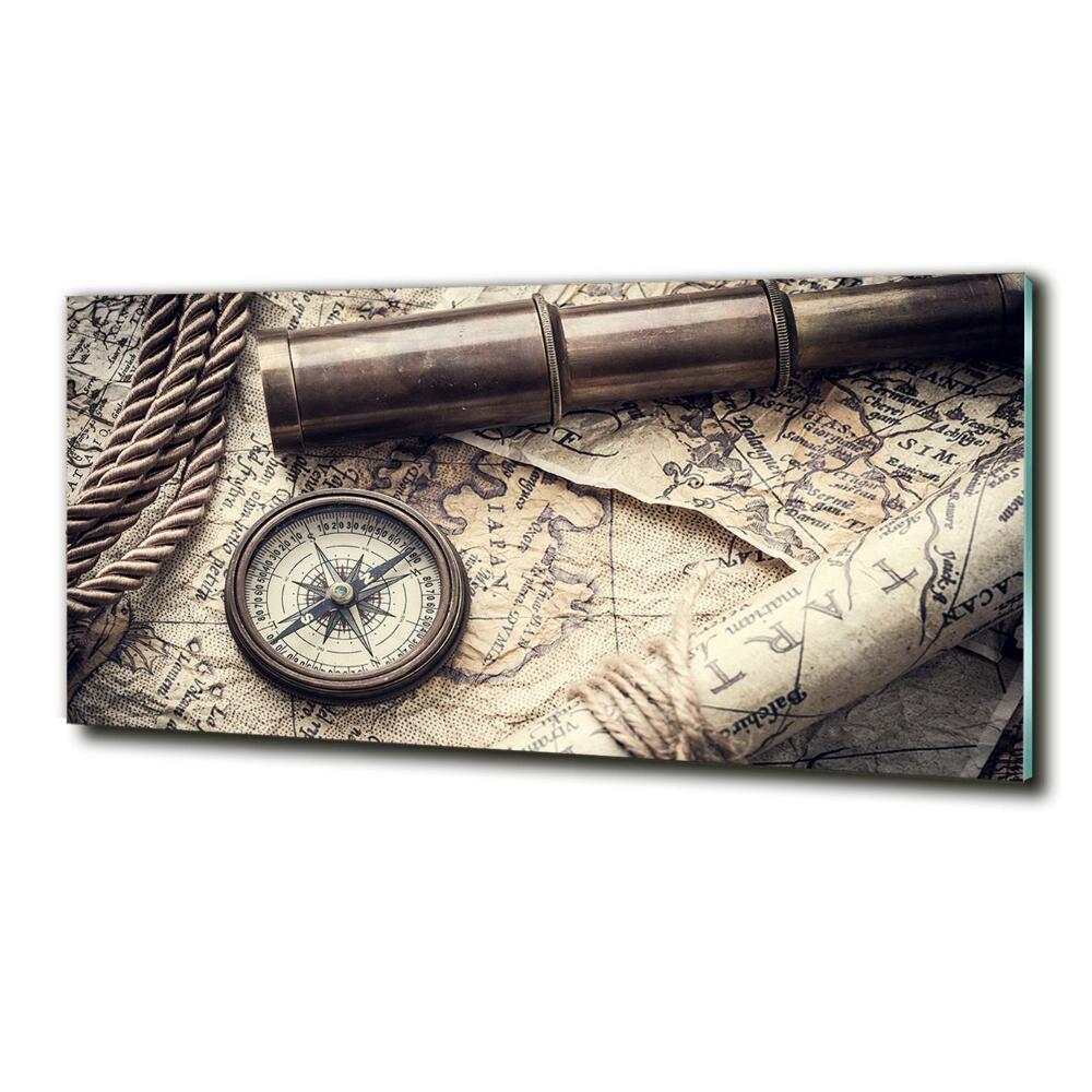 Tableau photo sur verre Boussole carte loupe