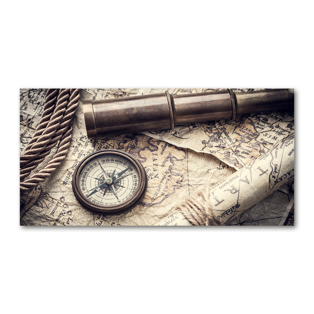 Tableau photo sur verre Boussole carte loupe