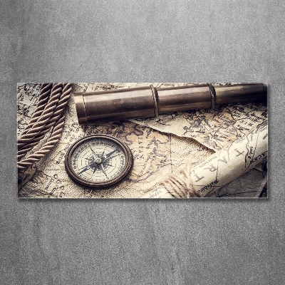 Tableau photo sur verre Boussole carte loupe