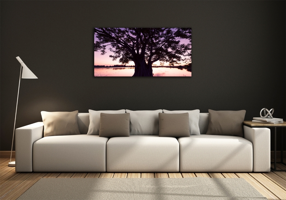 Tableau photo sur verre Arbre et lac