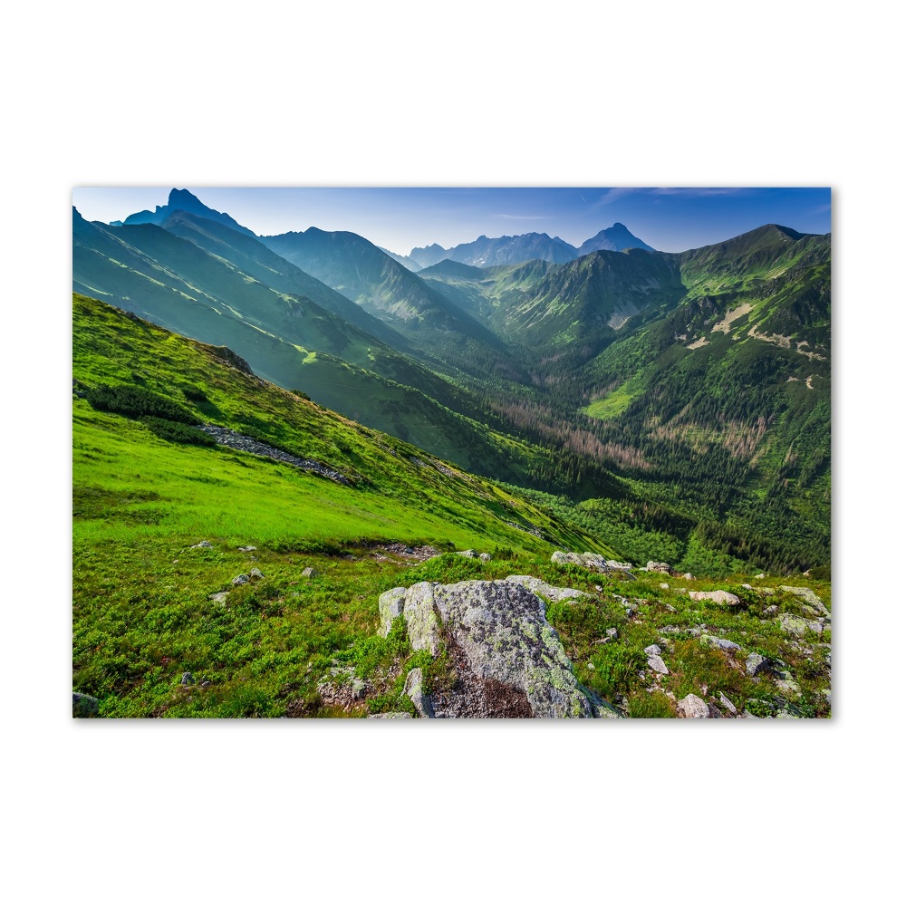 Tableau verre imprimé Aube dans les montagnes