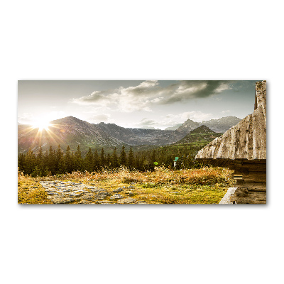 Tableau en verre Maison dans les montagnes