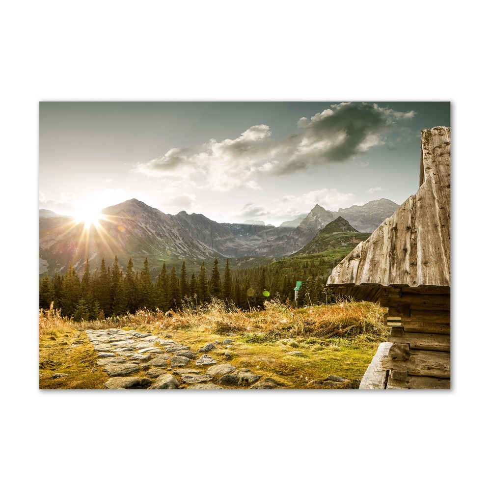 Tableau en verre Maison dans les montagnes