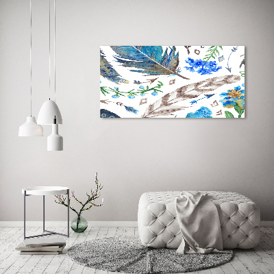 Tableau sur verre Plumes et fleurs