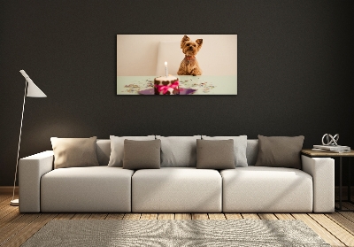 Tableau photo sur verre Chien avec un gâteau